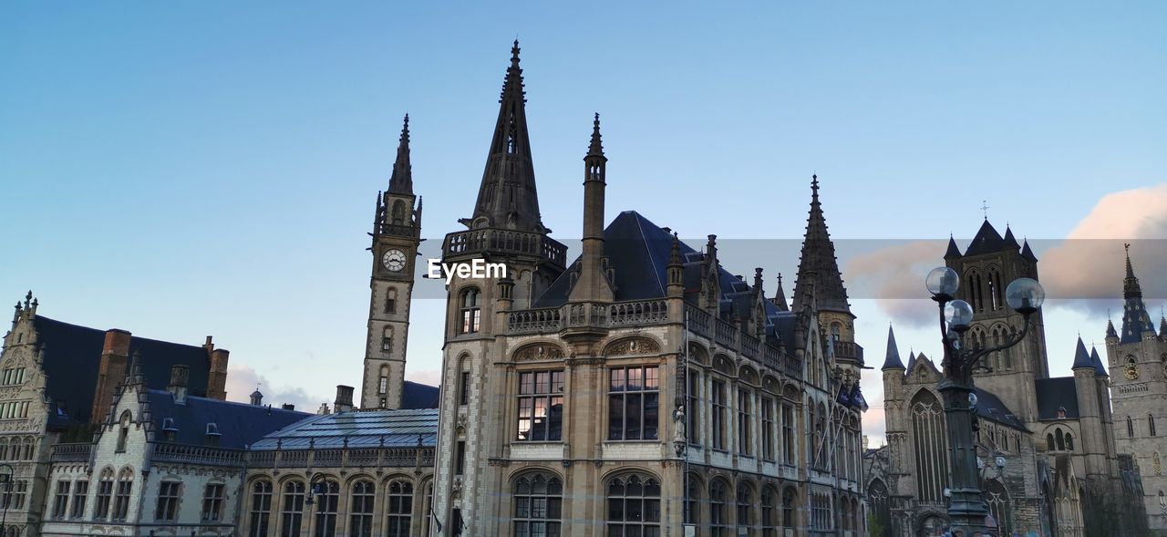 Bridge view of medviel buildings against clear sky