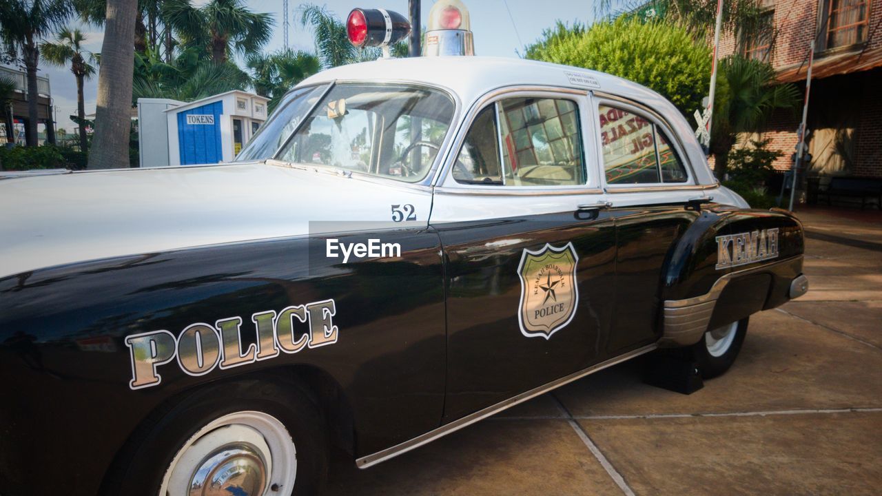 CLOSE-UP OF VINTAGE CAR ON TREE