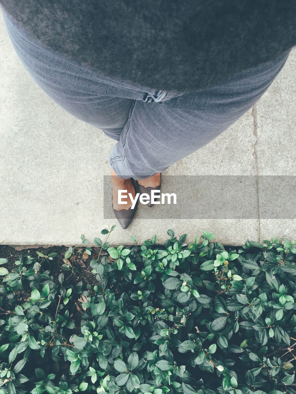 Low section of woman standing on street