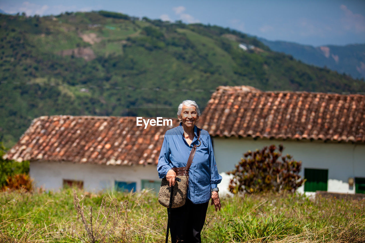 Senior woman tourist at the heritage town of salamina in the department of caldas in colombia