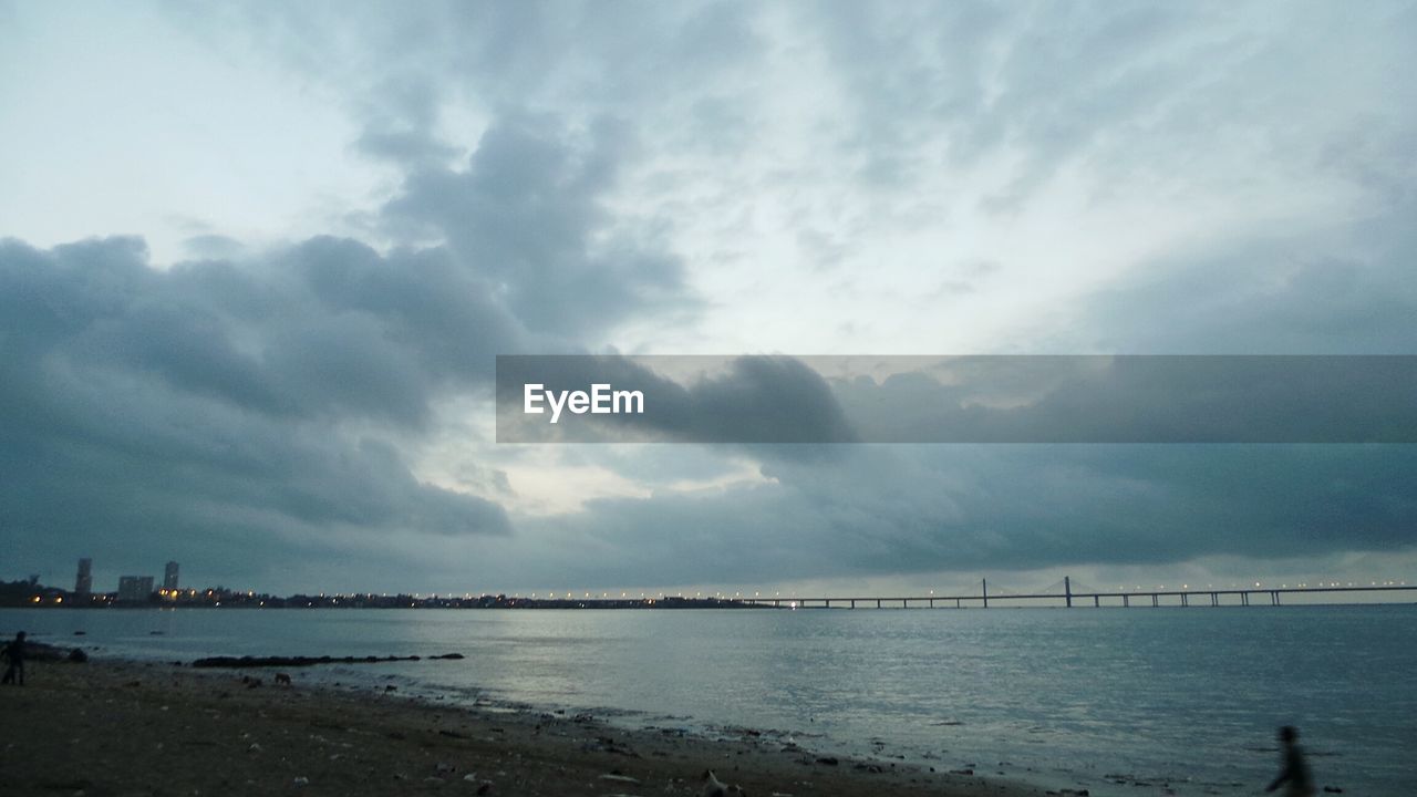 DISTANT VIEW OF CALM SEA AGAINST CLOUDY SKY