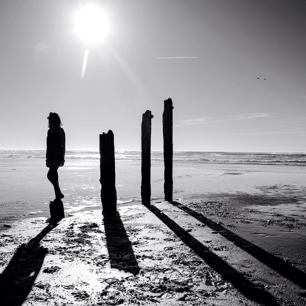 Full length of a silhouette woman walking on beach