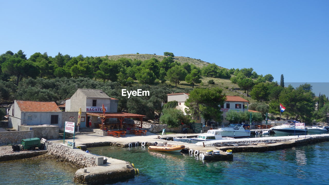 CALM SEA WITH TOWN IN FOREGROUND