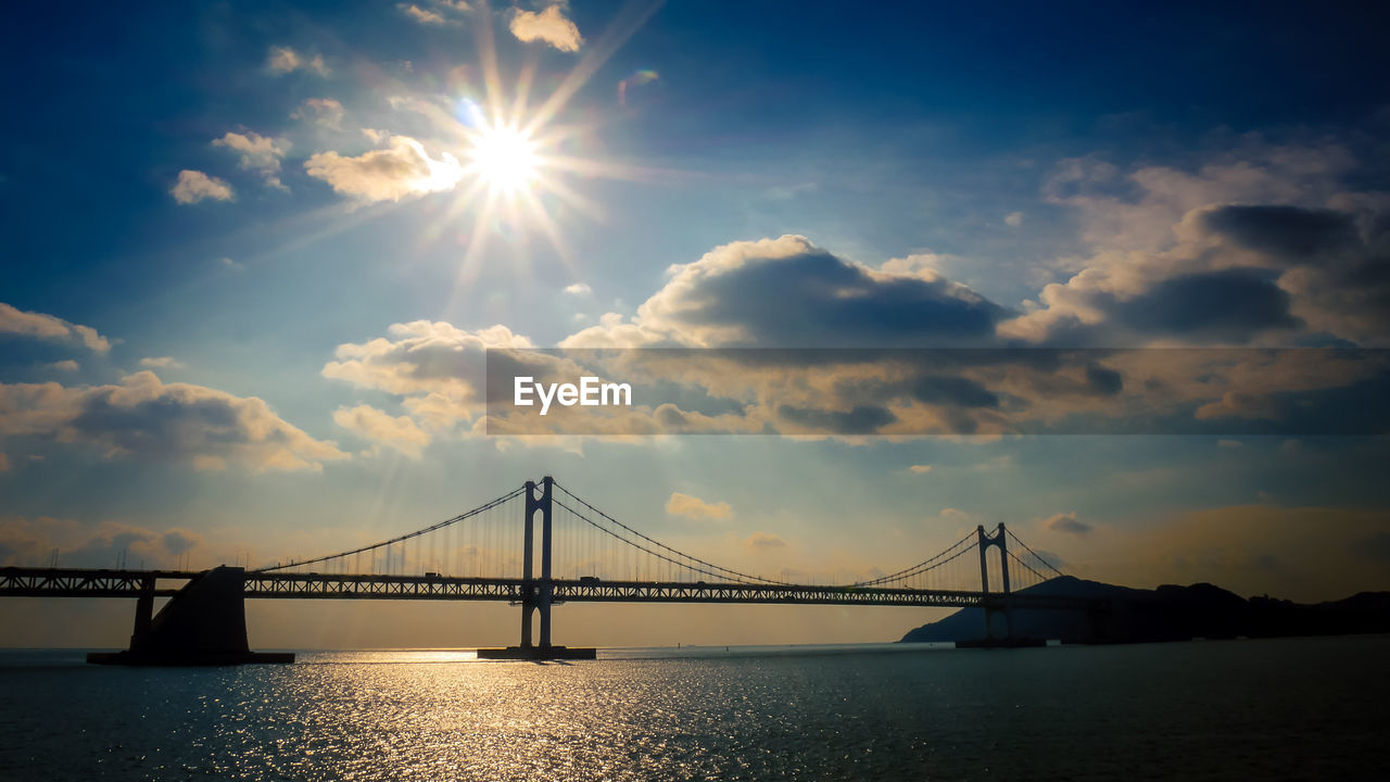 VIEW OF SUSPENSION BRIDGE OVER SEA