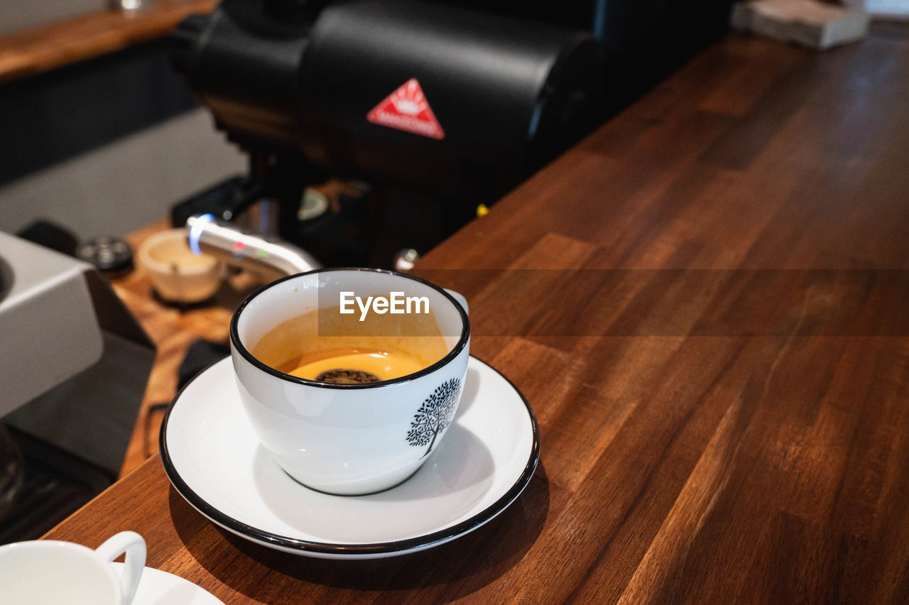 High angle view of coffee on table