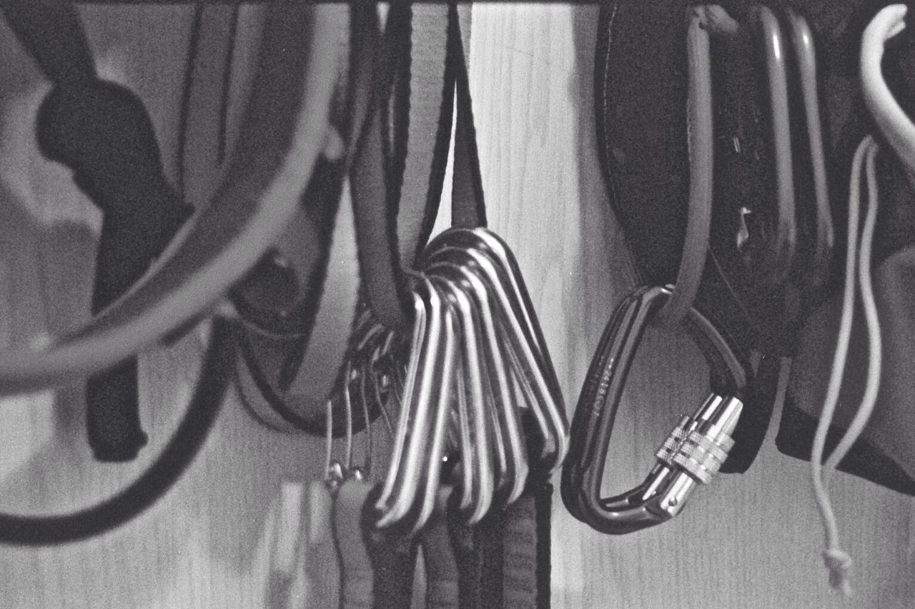 Carabiners hanging on harness