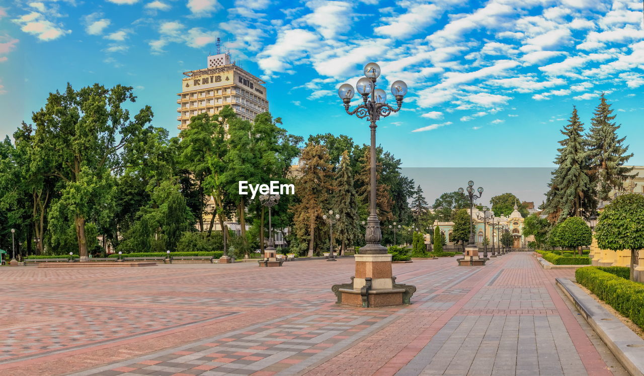 Constitution square near the supreme council of ukraine in kyiv, ukraine, on a sunny summer morning