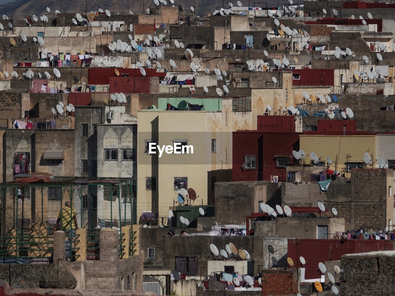 High angle view of houses in town