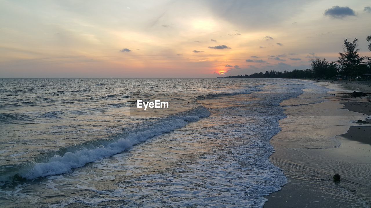 SCENIC VIEW OF BEACH DURING SUNSET