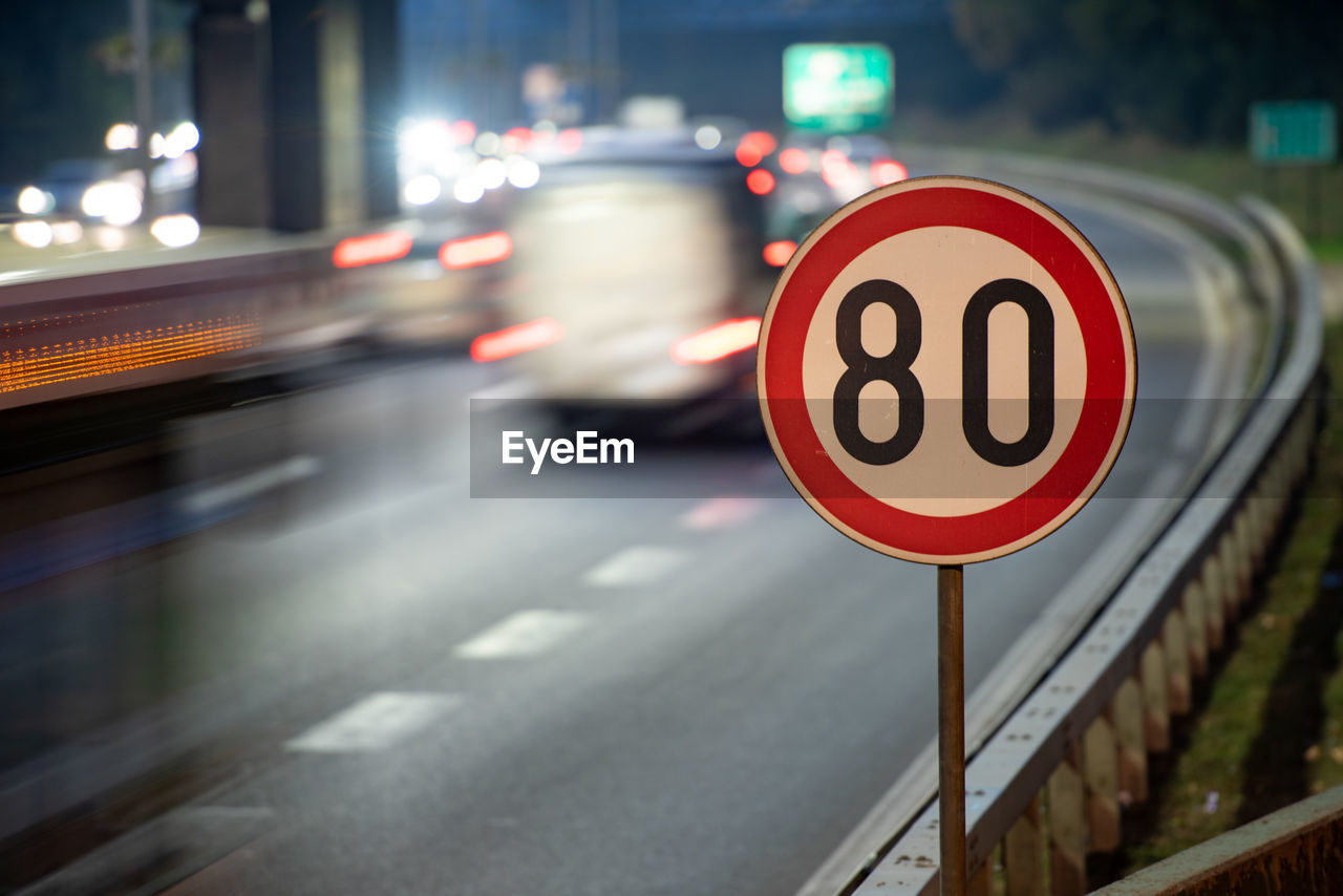 close-up of road sign in city