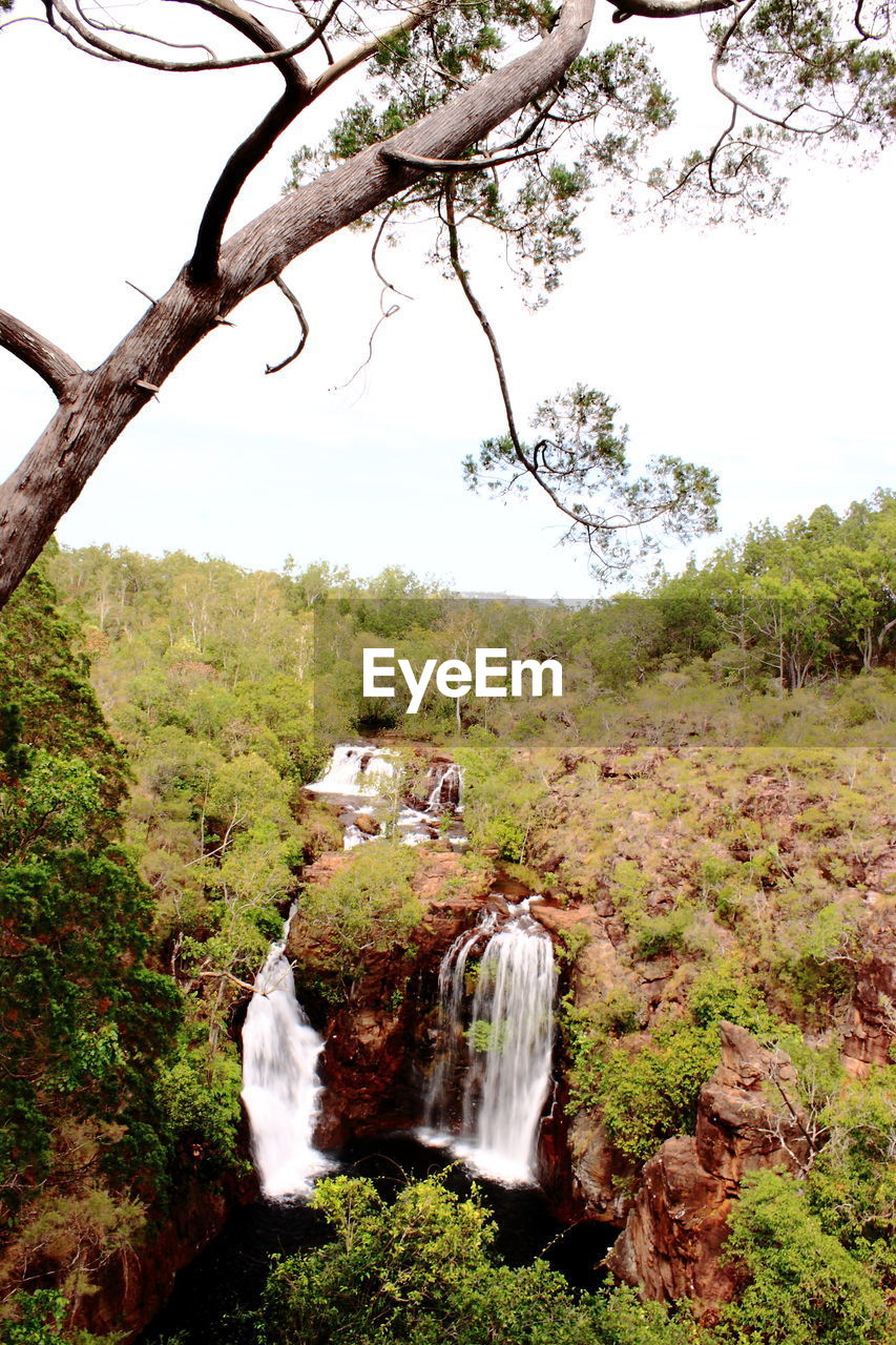 SCENIC VIEW OF WATERFALL AGAINST CLEAR SKY