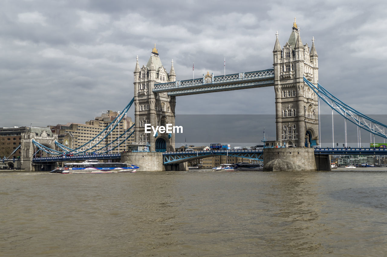 View of bridge over river against cloudy sky