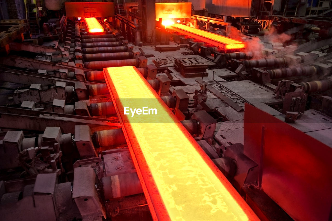 High angle view of machines in factory