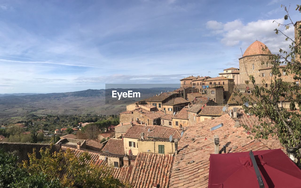 High angle view of townscape against sky