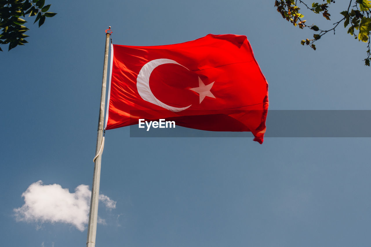 LOW ANGLE VIEW OF FLAG FLAGS AGAINST SKY