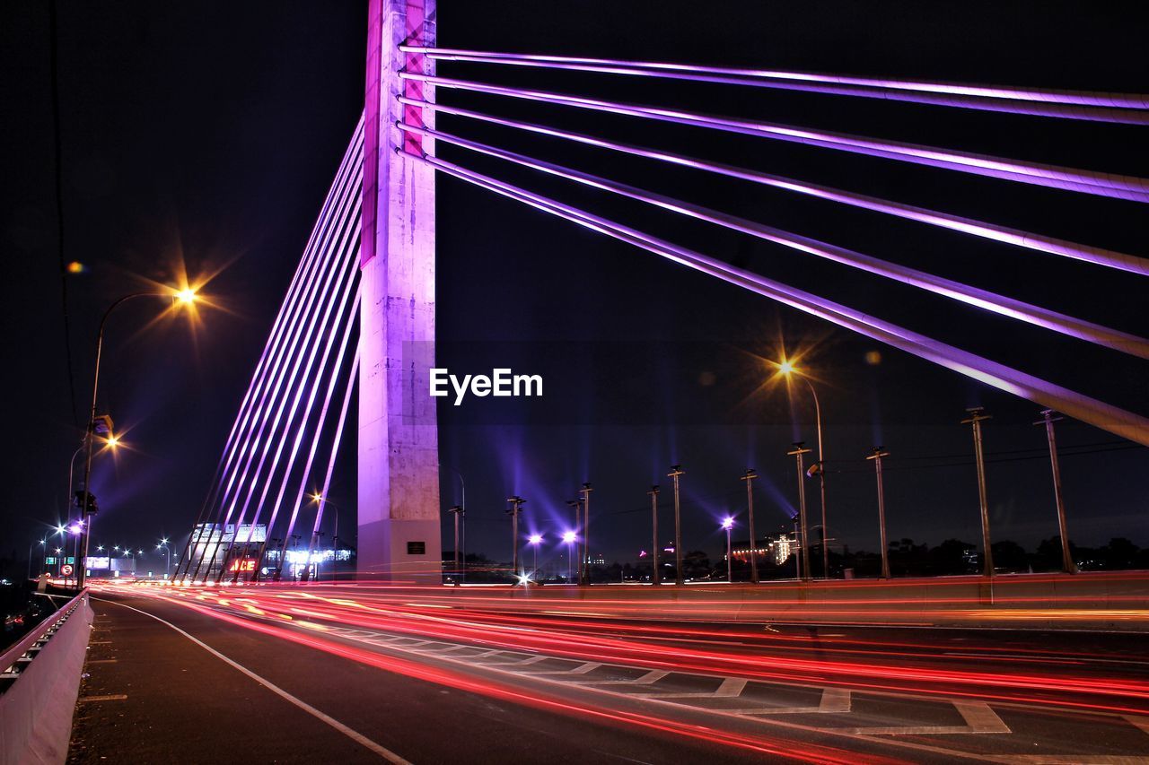 Light trails on road at night