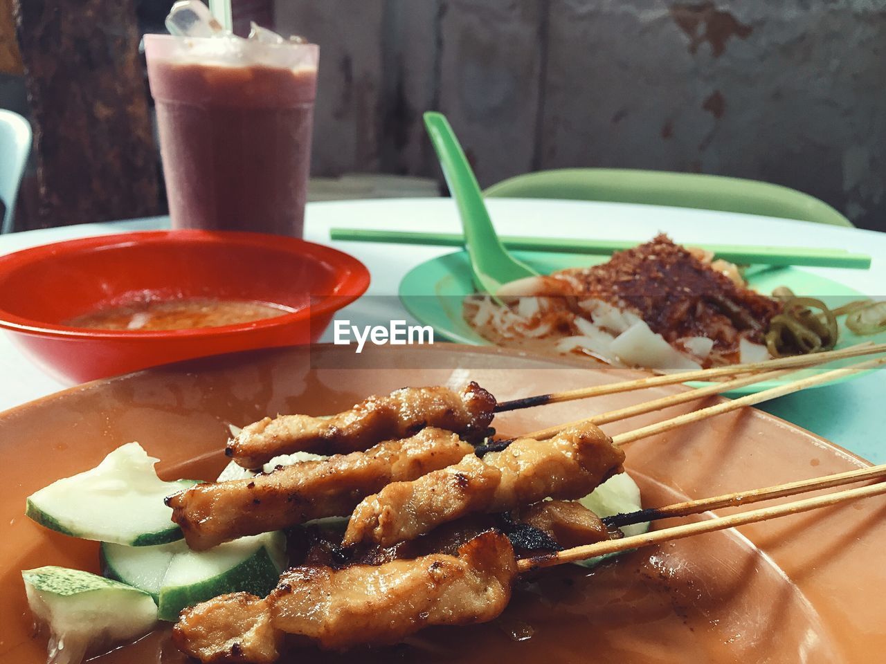 Close-up of food served on table