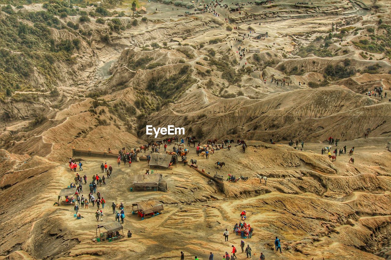 Aerial view of people at desert