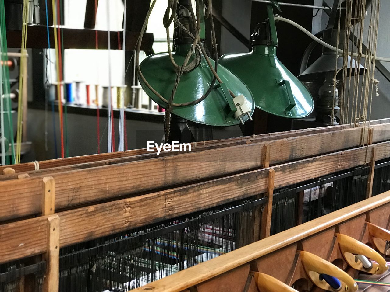 Close-up of loom in factory