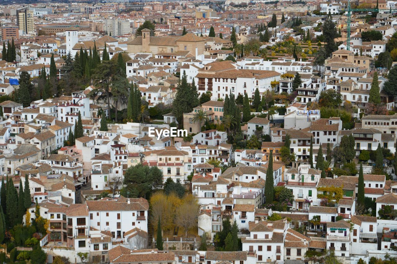 High angle view of buildings in city. granada, spain.