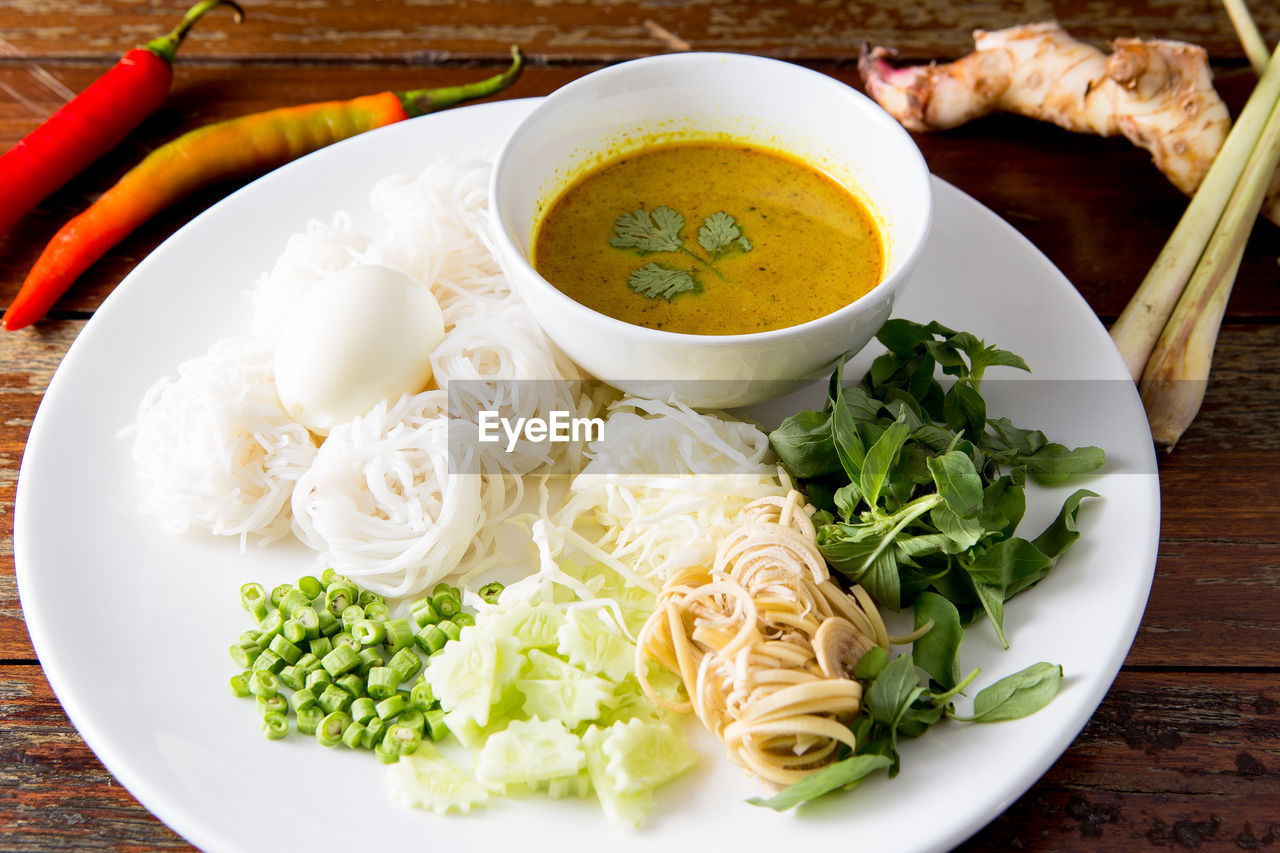 Close-up of meal served in plate on table