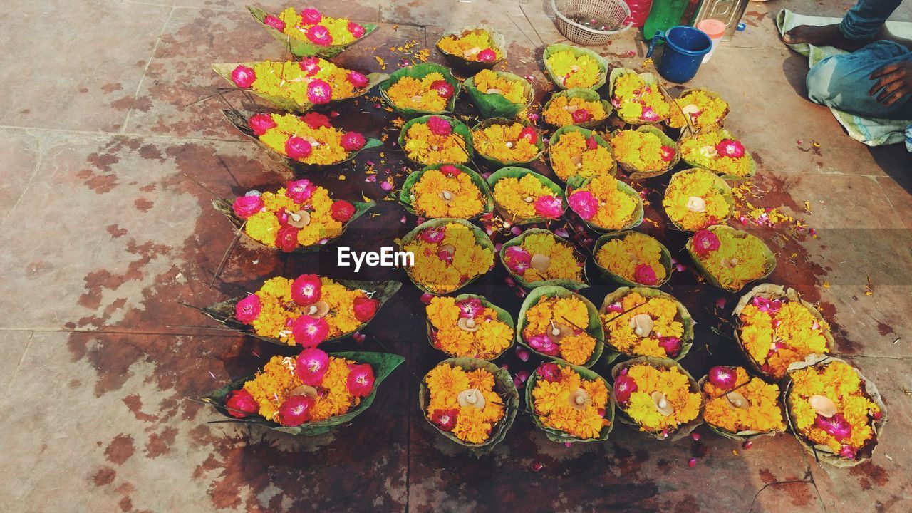 High angle view of flowers for sale in market