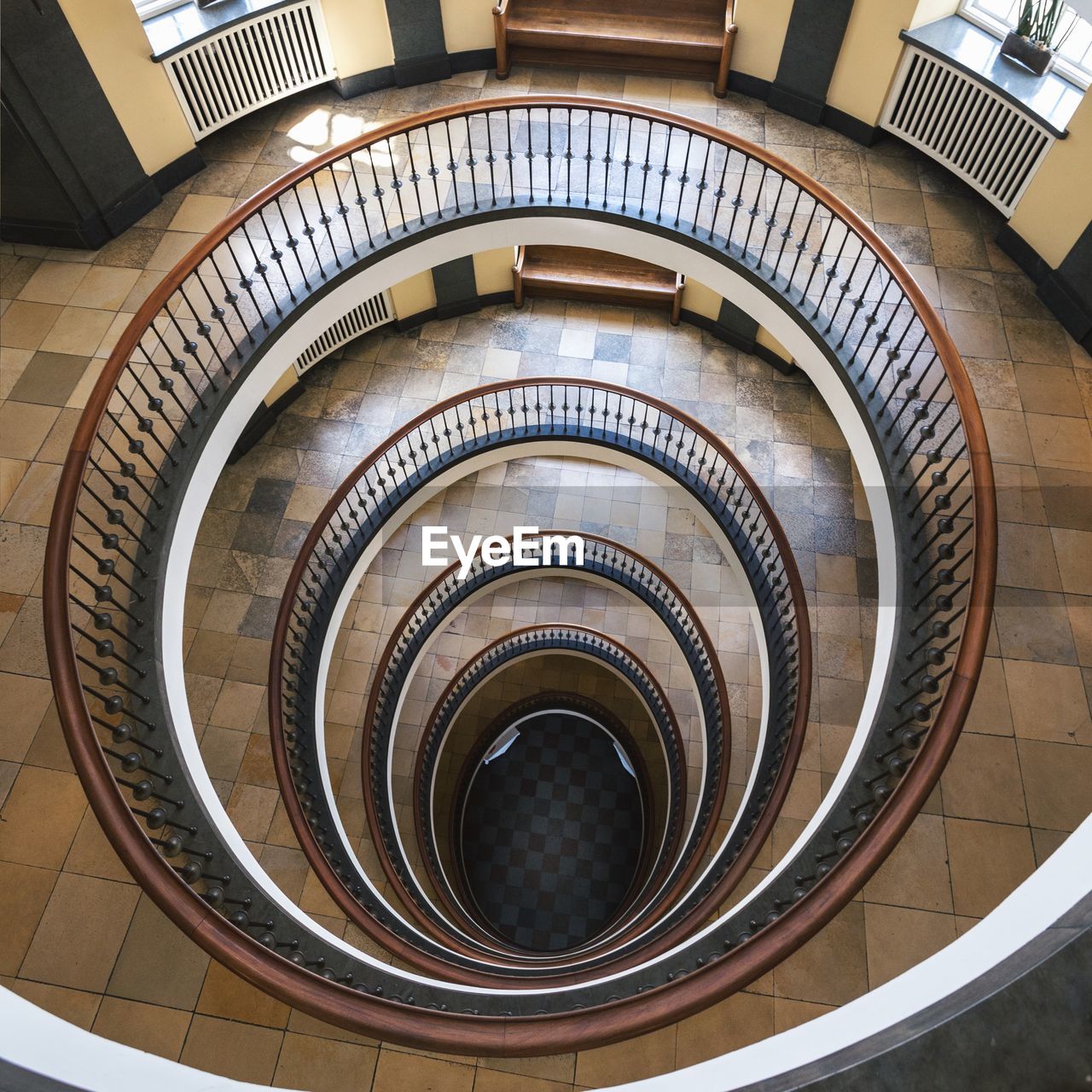 DIRECTLY BELOW SHOT OF SPIRAL STAIRCASE