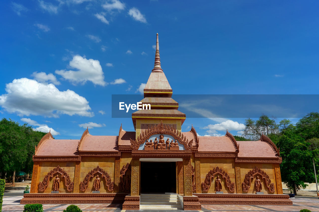 Exterior of temple building against sky