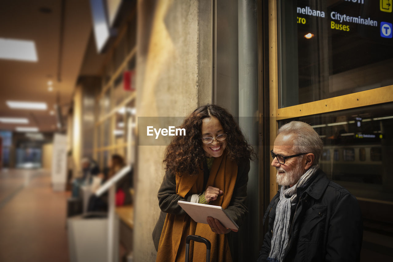 Couple on train station platform