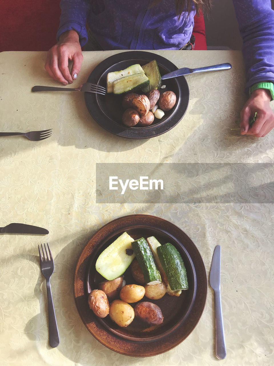 High angle view of food on table