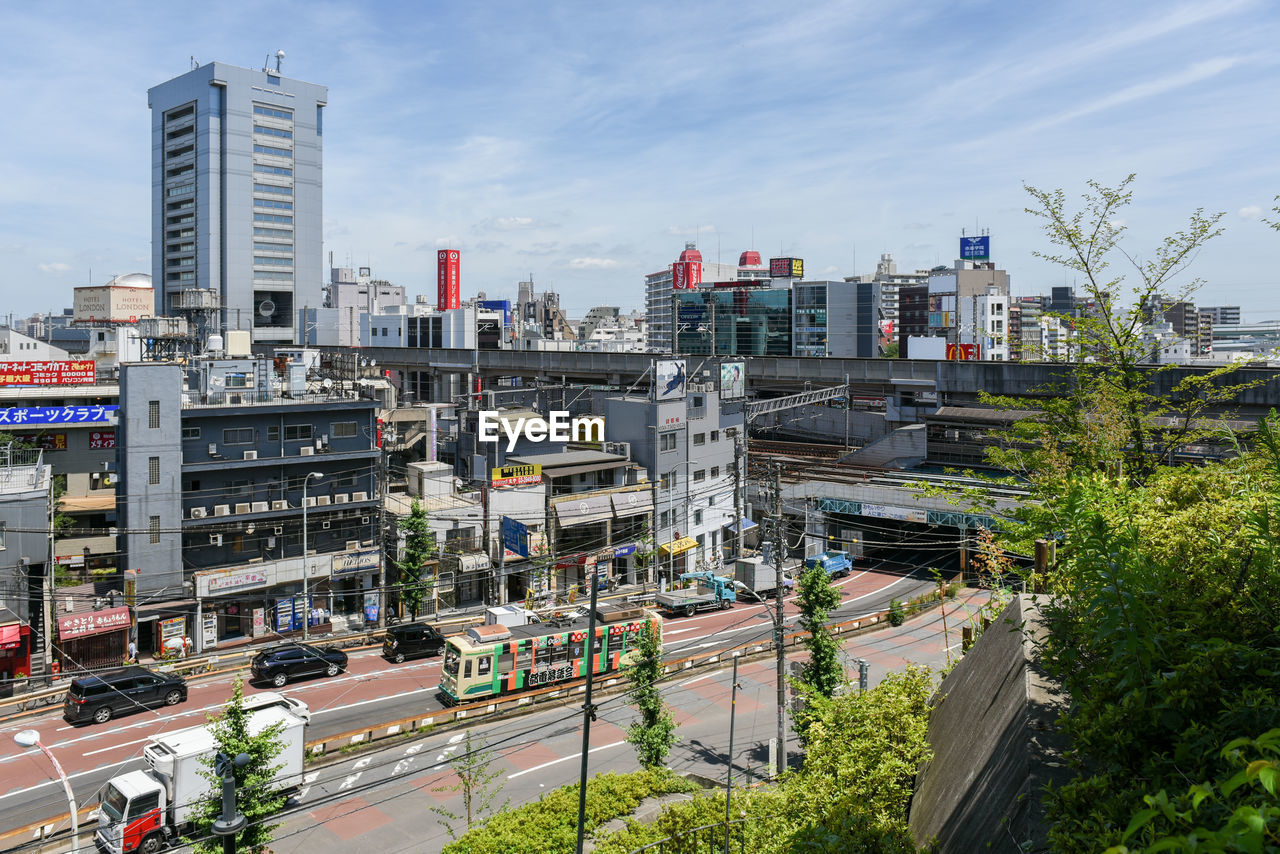 HIGH ANGLE VIEW OF BUILDINGS IN CITY