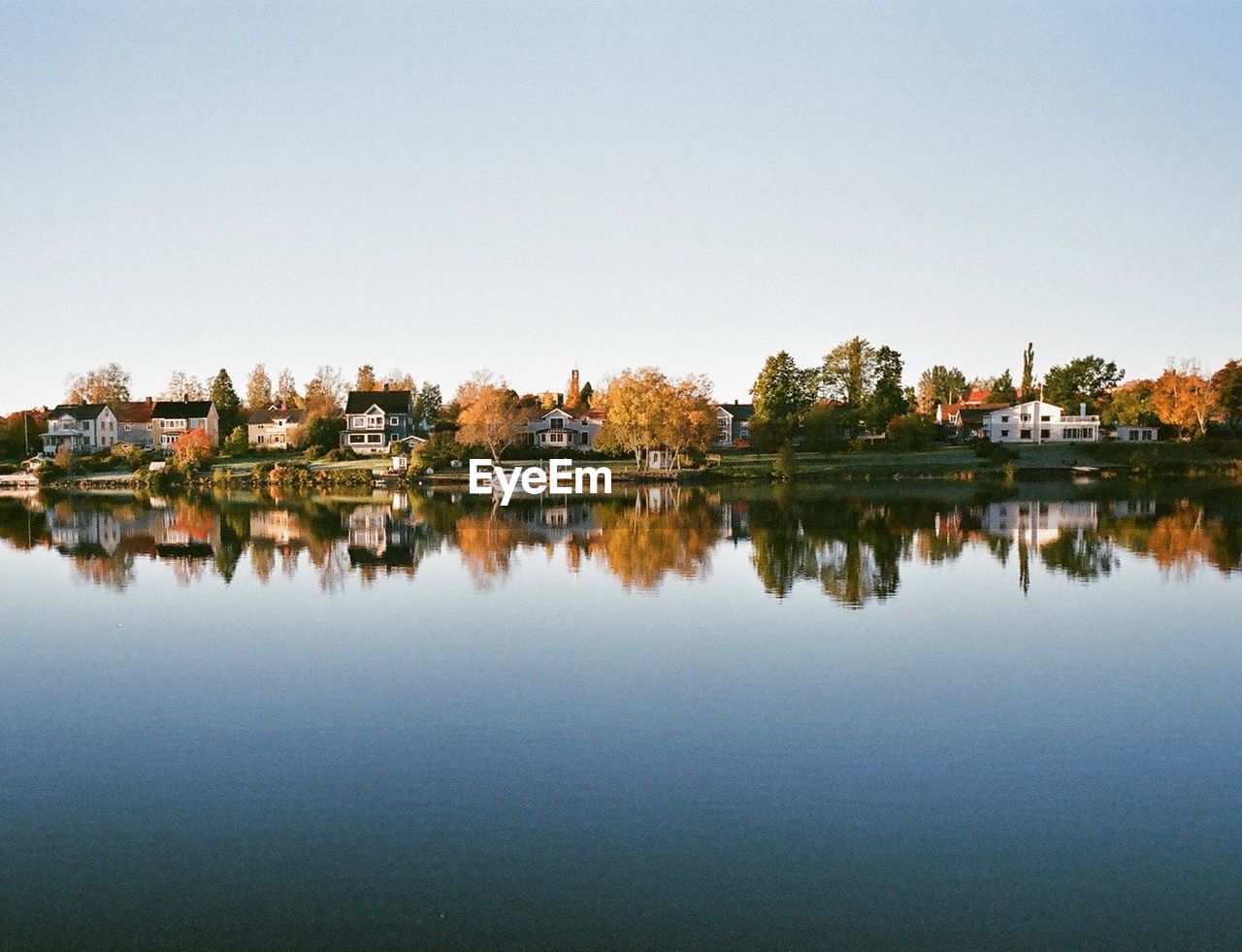 Scenic view of lake against clear sky