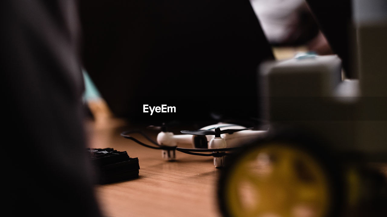 Close-up of drone on table