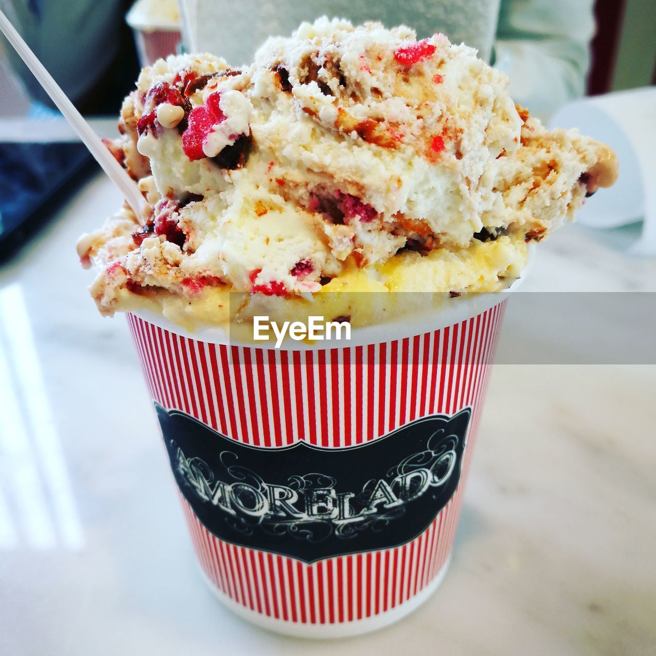 Close-up of ice cream on table