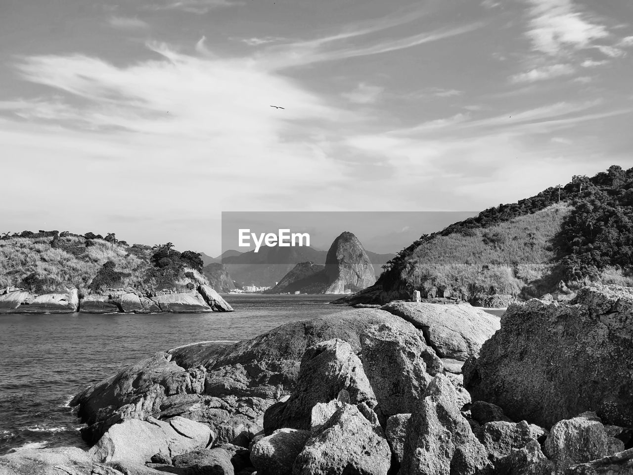 SCENIC VIEW OF SEA BY MOUNTAINS AGAINST SKY