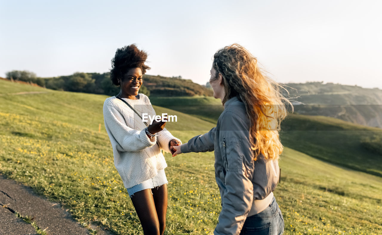 Two best friends having fun outdoors