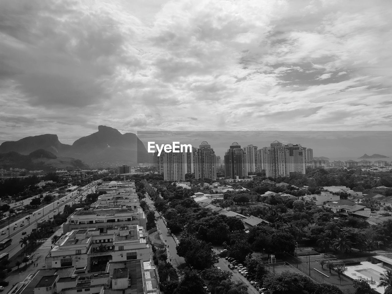 High angle view of buildings in city