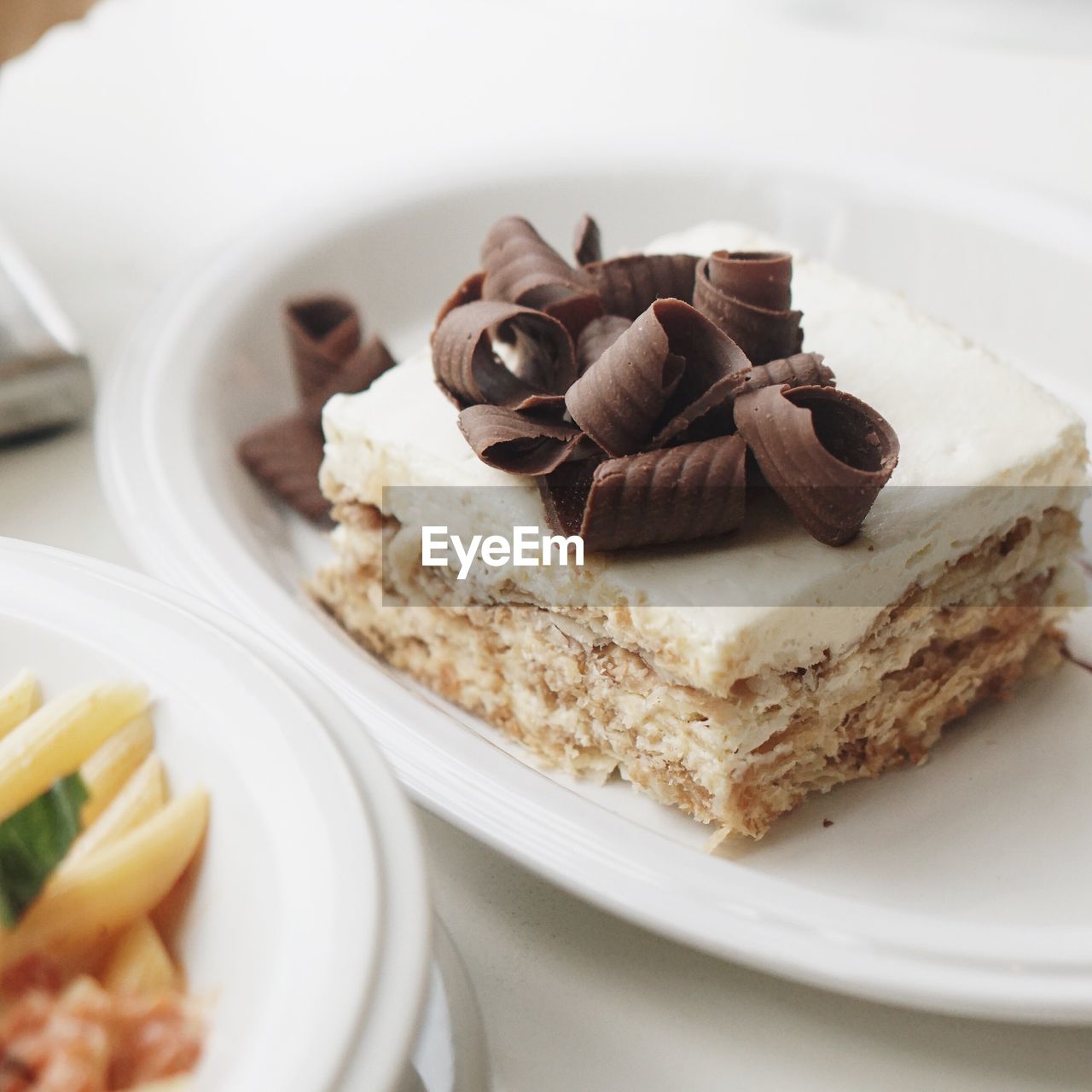 High angle view of chocolate cake in plate