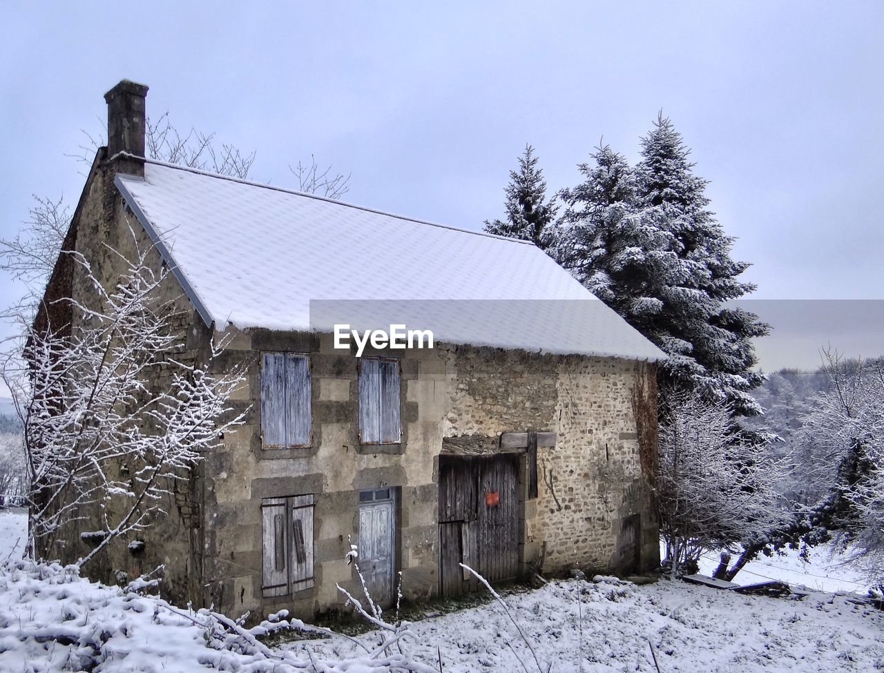 House on snow covered field