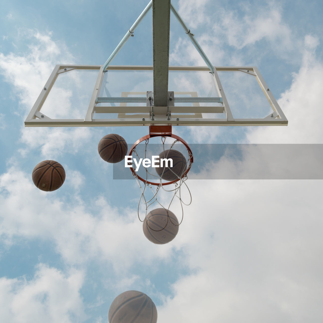 Low angle view of basketball hoop against sky