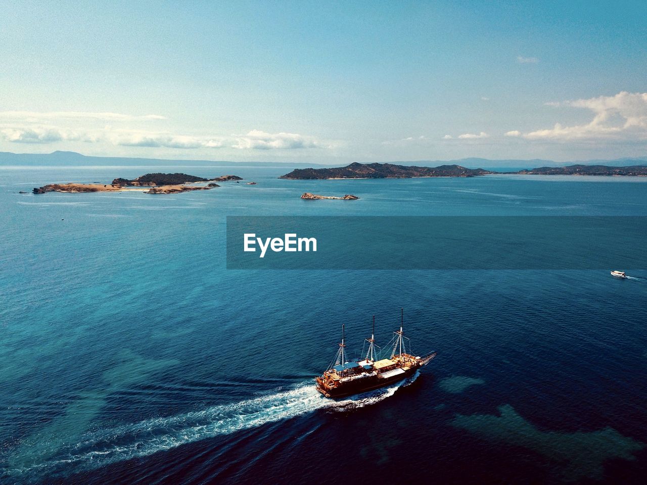 High angle view of sailboat sailing on sea against sky