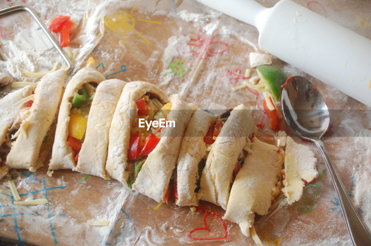 High angle view of food on table