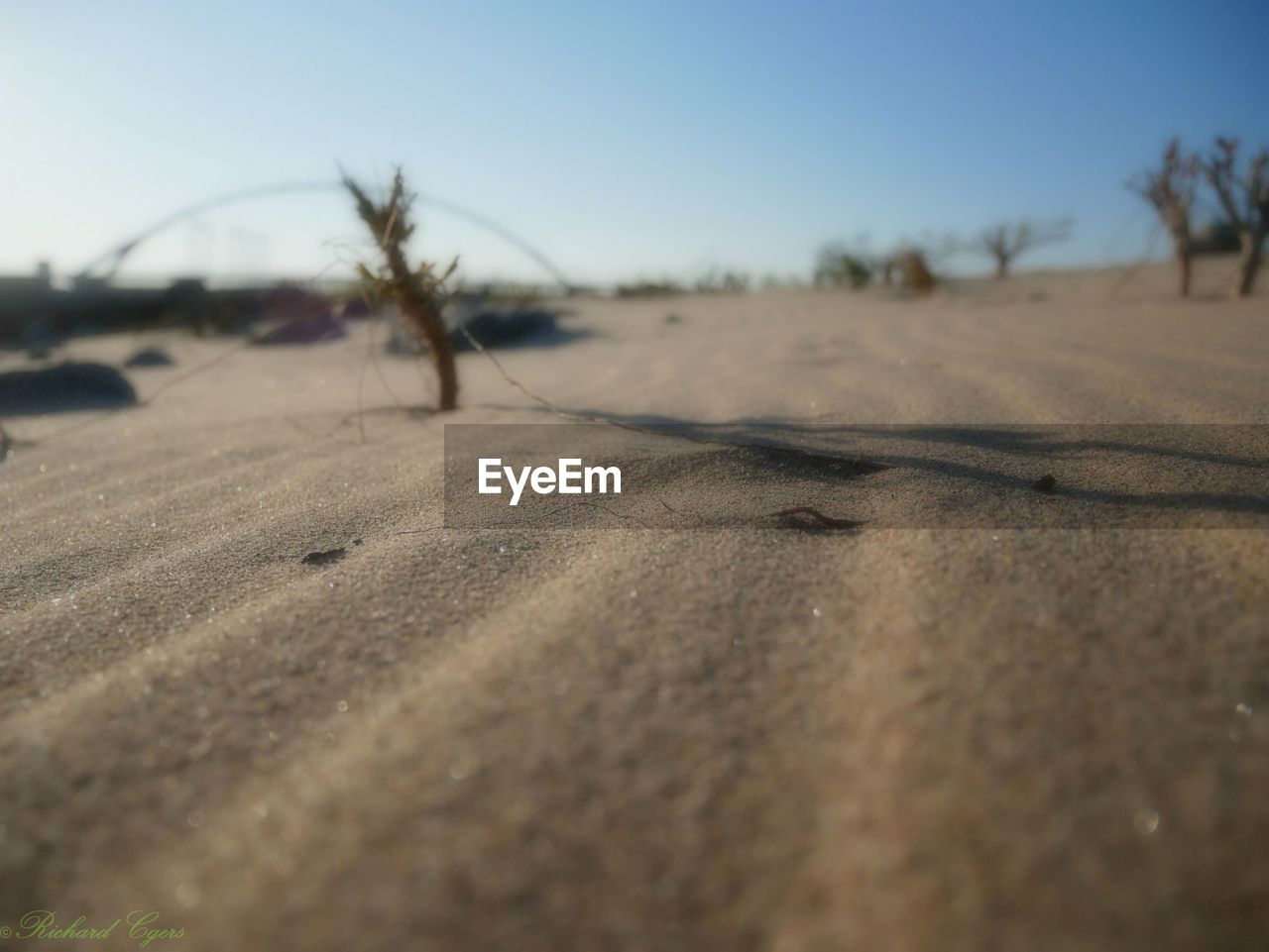 SURFACE LEVEL OF SAND AGAINST CLEAR SKY