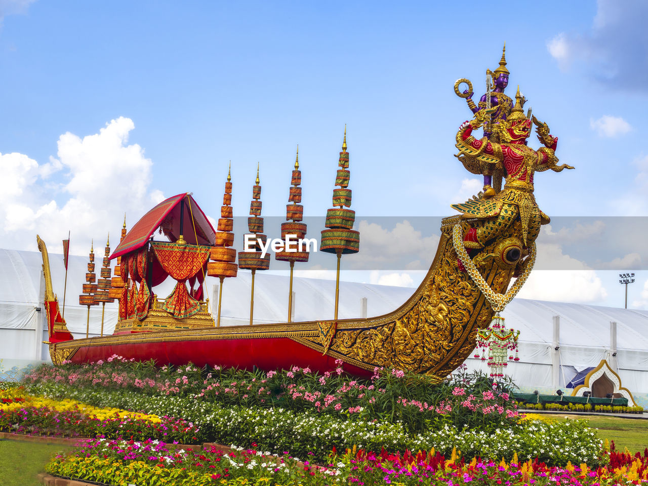 Narai song suban royal barge on the flower garden in bangkok, thailand