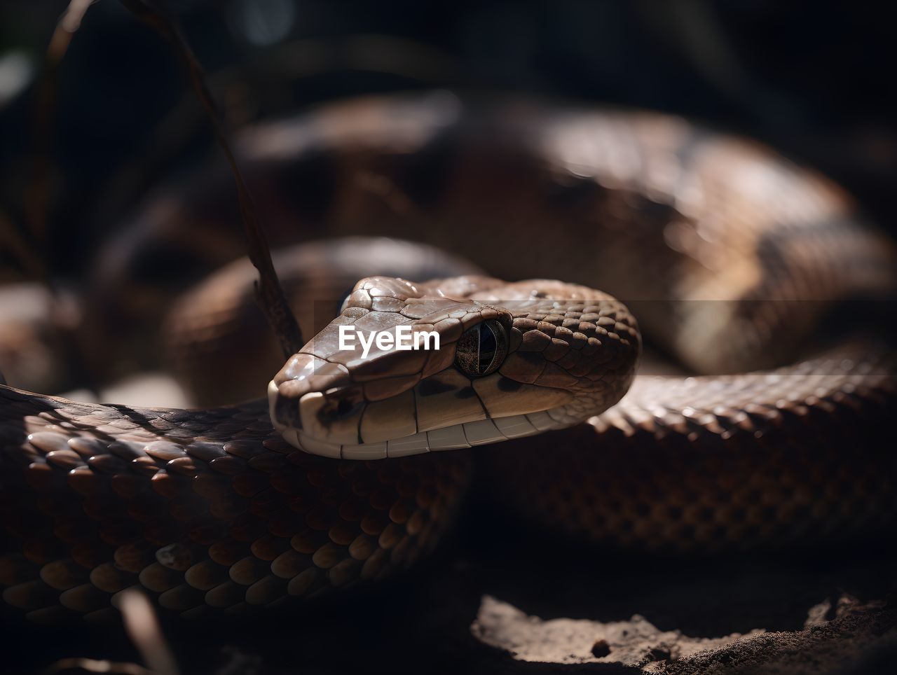 close-up of snake on tree