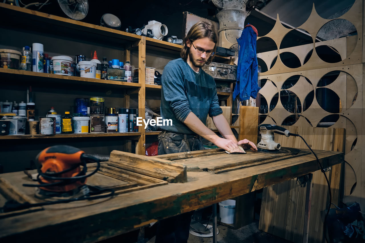 Carpenter working at workshop