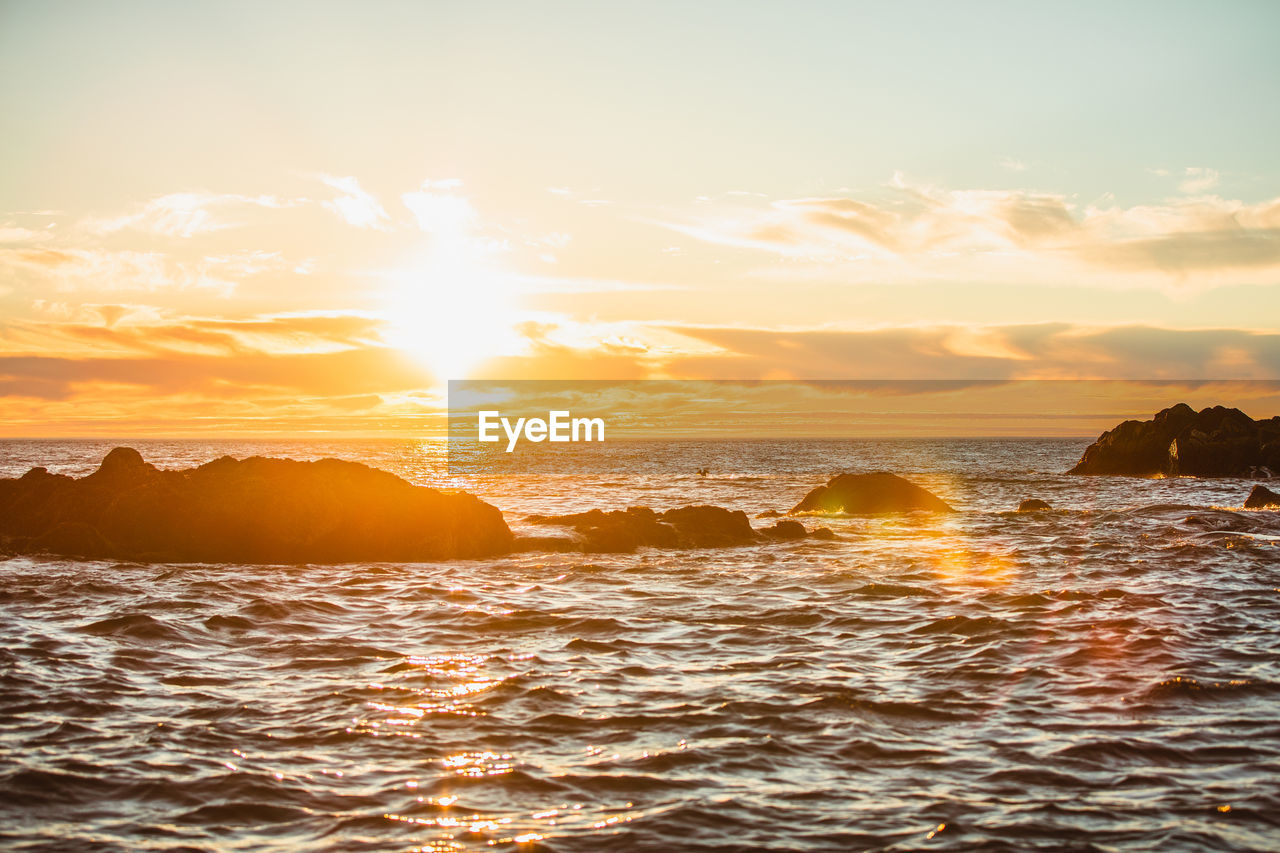 Scenic view of sea against sky during sunset