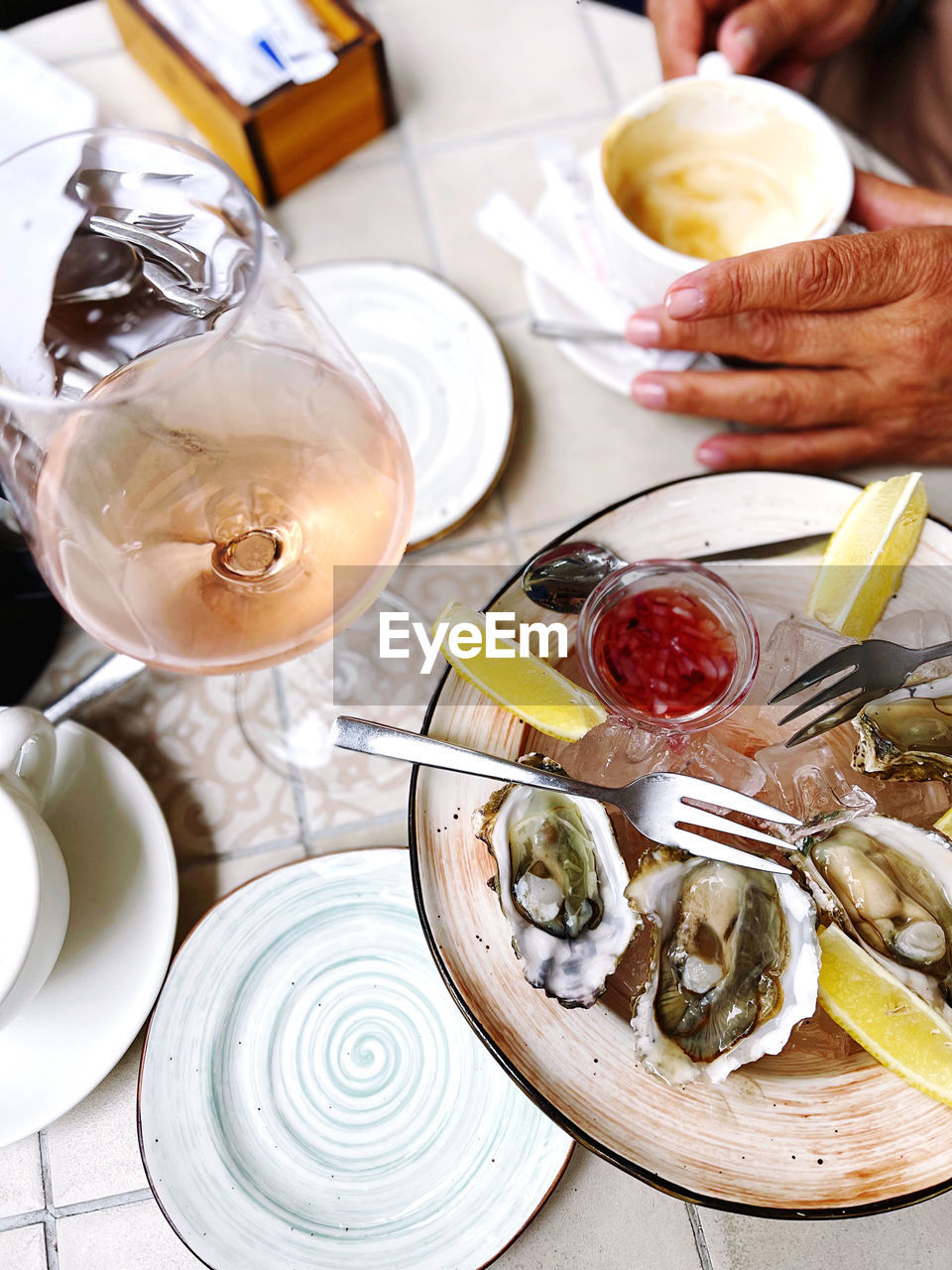 high angle view of food in plate on table