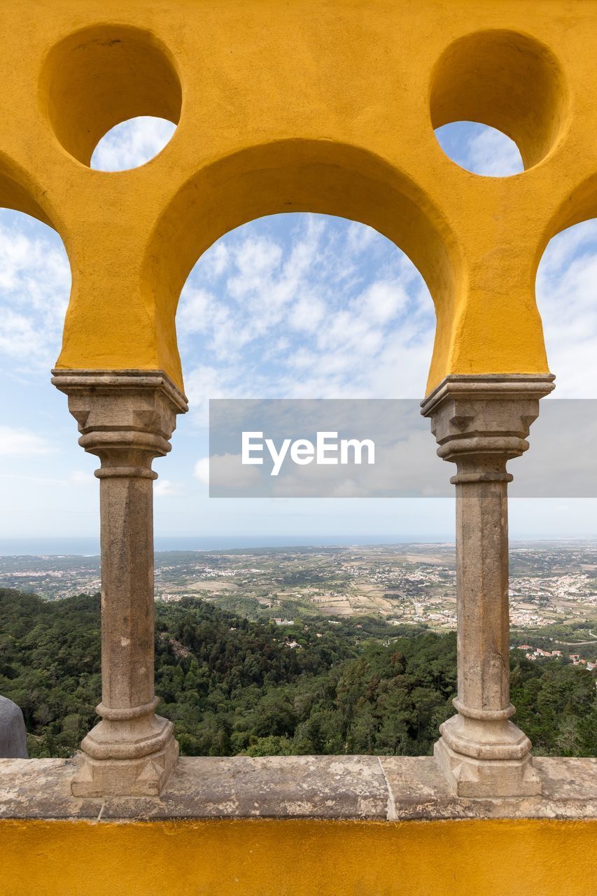 High angle view of cityscape against sky from palacio da pena