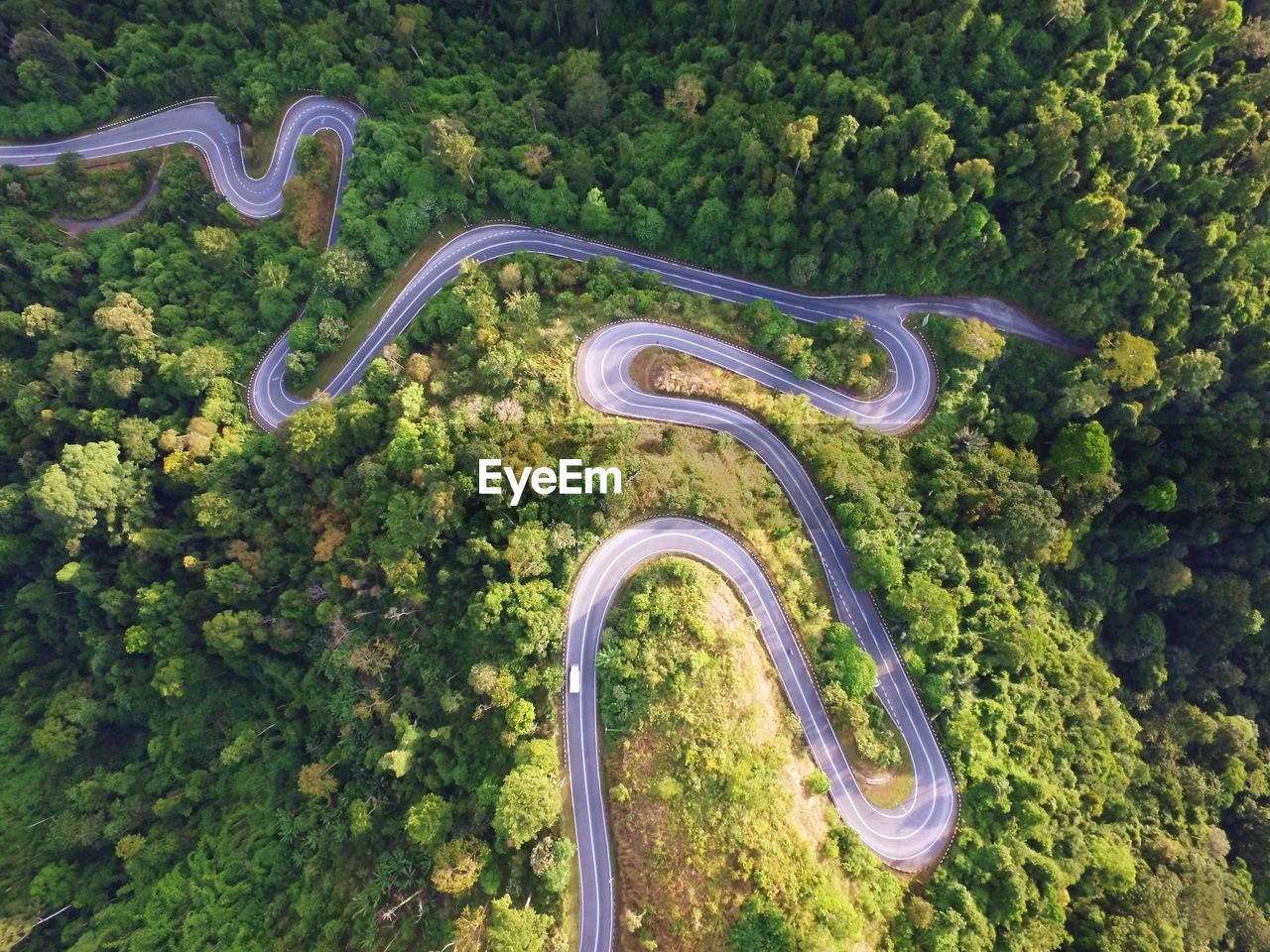 Aerial view of winding road 